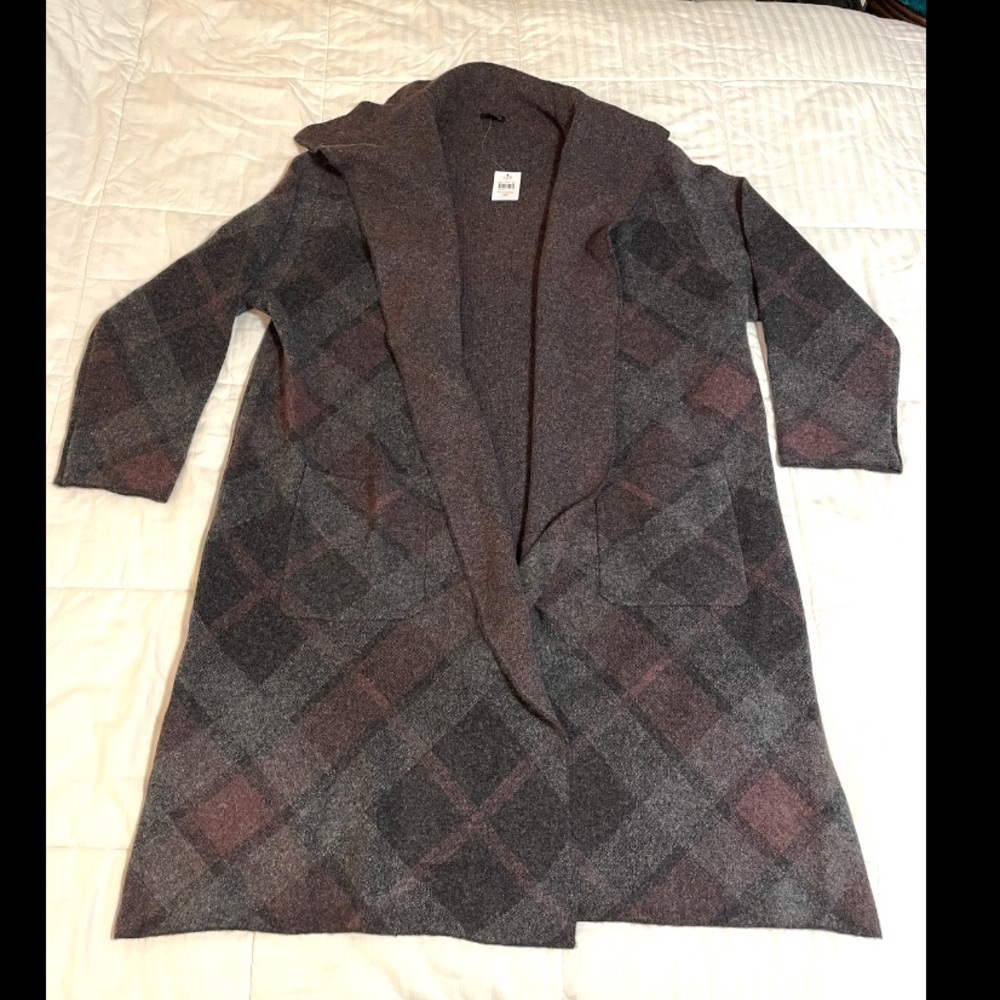 NWT J Jill Sweater Wearever Shawl Collar Open Front Longline Cardigan Grey 3XL